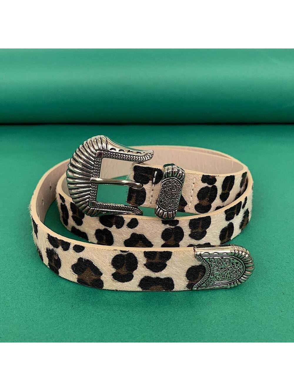 Cheetah Tan Brown Cheetah Fur American Western boho indie belt - Picture 2 of 8